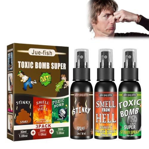 HONGECB 30ML Furzspray, Stinkbomben Spray, Fart Spray Prank, Pupsspray, Stinkbombe Furz Spray Extrem Stinkend, Stink Spray, Flüssiger Furz für Halloween Streichspielzeug, 3 Stück - 90ML von HONGECB