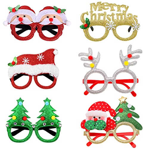 HONGECB Weihnachtsbrille, Gläser für die Weihnachtsfeier, Kreative Weihnachtsbrille Set, Weihnachtsfeier Deko Brille, Kopfschmuck Weihnachten für Christmas Party, 6 Stück von HONGECB