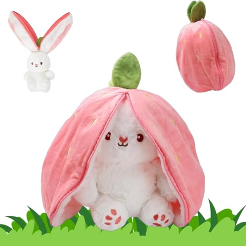 Hasen Kuscheltier Verstecken, Plush Hasen, Osterhase Plüschtier Hase, Stofftier Plüsch Hasen Versteckspiel, Hase Kuscheltier Plüschtiere, Kuscheltier Osterhase Puppe Geschenk Für Kinder (Erdbeeren) von HONGECB