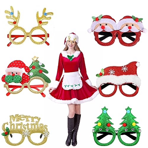 Neuheit Weihnachten Brille, Erwachsene Lustige Weihnachtsbrillen, Weihnachtsbaum Brillenrahmen, Weihnachtsfeier Geschenke Spassbrillen, Kreative Weihnachtsdekorationen für Kinder und Erwachsene,6pcs von HONGECB