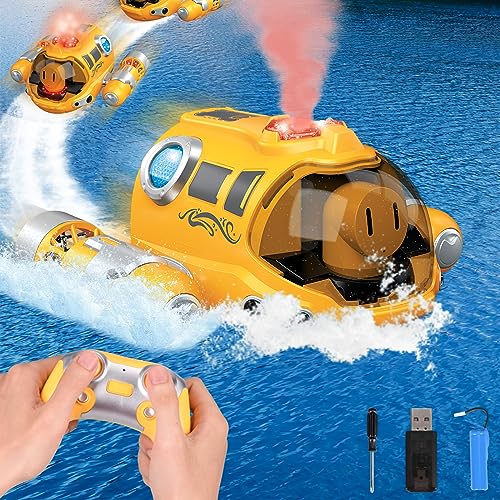 HONGNIX Ferngesteuertes Boot 2.4GHz RC Boot für Kinder mit Spray/Licht Funktion Doppelpropeller Fernsteuerung Boot, Wiederaufladbar Wasser-Fernbedienung Boot für Pool Seen Outdoor Geschenk von HONGNIX