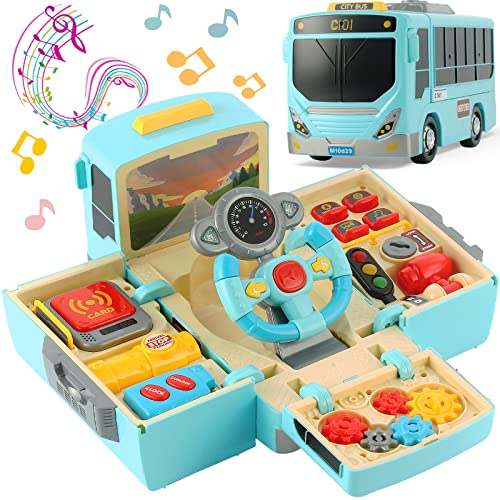 Bus Spielzeug mit Ton und Licht, Simulation Lenkrad Getriebe Spielzeug, Kleinkinder Bus Spielzeug mit Musik Bildung Wissen Simulation Fahren Bus Spielzeug, Geschenk für 1-3-5 Jungen & Mädchen von HONGTUO