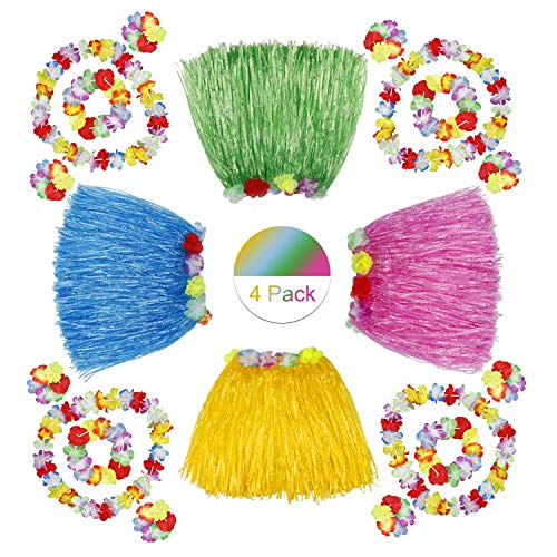 HONGXIN-SHOP Gras Röcke Hawaiian Hula Tropical Dance Rock mit Blume Armbänder Stirnband Halskette für Kinder Mädchen Frauen Party FeierKostüm 4 Set von HONGXIN-SHOP