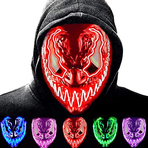 HONGXUNJIE Karneval Maske LED Purge Maske im Dunkeln Leuchtend,Party Leucht Maske,für Herren Damen Party Halloween Carnival Fasching Cosplay Dekoration (A-Red) von HONGXUNJIE