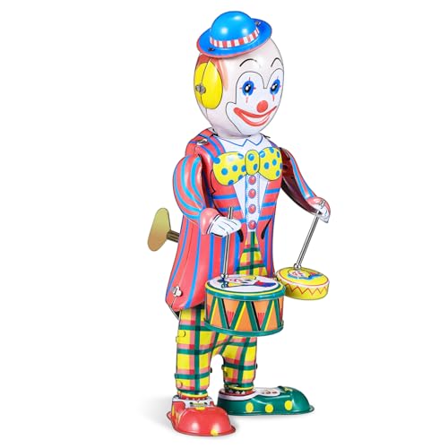 HONITANO Retro Clown Figur Aufziehbar Trommelndes Blechspielzeug Vintage Deko Desktop Ornament HONITANO Retro Clown Figur Aufziehbar Trommelndes Blechspielzeug Vintage Deko Desktop Ornament von HONITANO