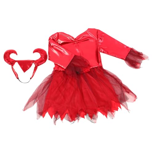 HONMEET 1 Halloween-Kleid Maskeradekostüm Kinder, Die Kleidung Vorführen Halloween-kostüme Für Mädchen Halloween-Kinderkleid Halloween-Cosplay-kostüm Kleines Teufel Kostüm Rot Gittergewebe von HONMEET