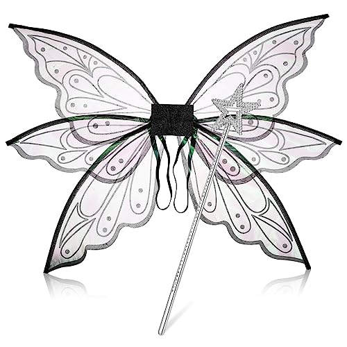 HONMEET 1 Satz Feenflügel für kleine Mädchen Blumenfeenflügel Feenstäbe Partygeschenke Mädchen Schmetterling Feenstab feeflügeln Fairy Wand Feen-Partyzubehör Flügel für Kostüm Garn von HONMEET