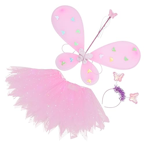 HONMEET 1 Satz Flügel vierteiliges Set Feenflügel für Mädchen Schmetterling Cosplay flügel halloweenkostüme für Kinder halloweenkostüme+für+Kinder Kinder-Fee-Kostüm Party-Requisite Rosa von HONMEET