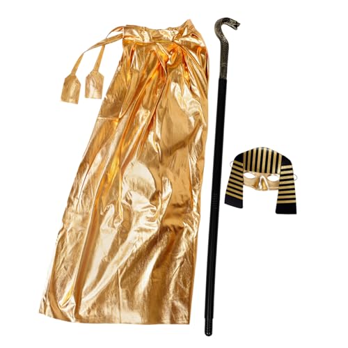 HONMEET 1 Set Ägyptisches Kostüm Für Kinder, -kostüm-Set, -Hut, Königsstock-Manschetten, Maske, Umhang, Ägyptisches Halloween-kostüm, Zubehör Für Cosplay von HONMEET