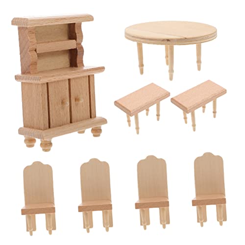 HONMEET 8 Teiliges Puppenhaus Tisch Und Stuhl Set Miniatur öbel Für Esszimmer Puppenmöbel Zubehör Für Ideal Für Puppenhaus Und Spielzimmer von HONMEET