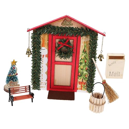 HONMEET Weihnachtsdeko 1 Set Weihnachtsdekoration Für Puppenhaus Miniature Tür Mit Zubehör Für Festliche DIY Puppenhaus Ornament Set Ideal Für Und Weihnachten Puppen Puppenhaus von HONMEET