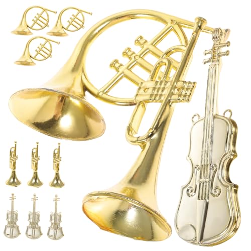 HONMEET 12 Stück Musikinstrument Modell Weihnachtsschmuck Trompeten Musikinstrumente Dekorationen Weihnachten Weihnachtsbaumschmuck Krippenspielzeug Miniatur Geigen Goldener von HONMEET