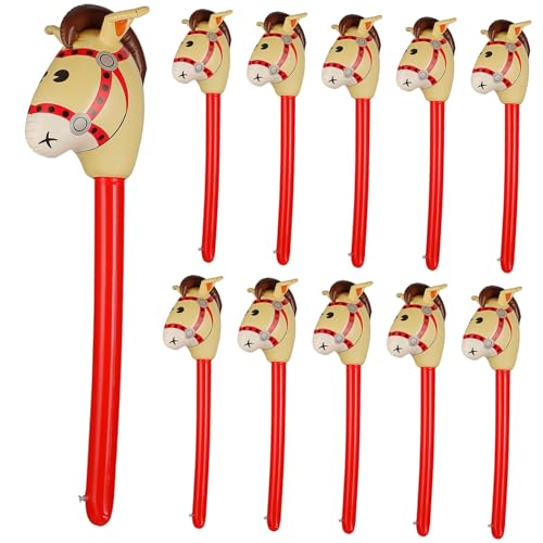 HONMEET 12 Stück Sport Motto Party Versorgung Aufblasbarer Cowgirl Pferdekopf Stick Pferdekopf Stick Requisite Aufblasbarer Stick Requisiten Aufblasbarer Stick Spielzeug Pferdekopf von HONMEET