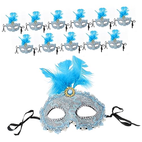 HONMEET 12St dekorative Federmaske Ball-Cosplay Vintage Maskerade Partykostüm maskerade frauen masken Ball Masken the hallow halloween mitgebsel dekorative Masken Party-Maske Plastik Blue von HONMEET