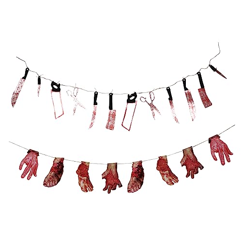 HONMEET 2 Sätze Halloween-String-flaggen Halloween Hängende Ammern Blut Girlande Outdoor- Halloween Blutige Ammern Blutiges Girlandenbanner Vampir- Spukhaus Requisiten Kunststoff von HONMEET