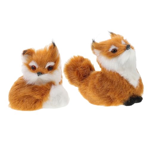 HONMEET 2St kleine fuchsverzierung Waldtierfiguren Kuscheltiere aus dem Wald Plüschtier Fuchs Simulationstiere Fuchs-Ornament Plüsch Tierfigur Waldornamente Plüschtiere Plastik Light Brown von HONMEET