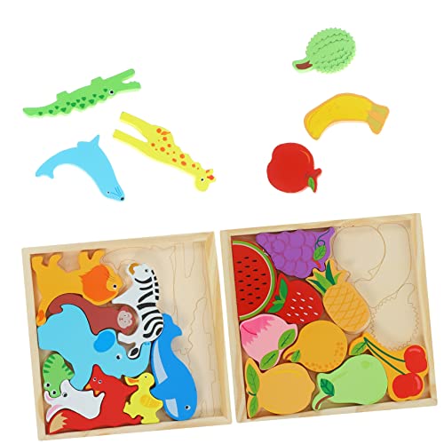 HONMEET 2er Set Lernspielzeug Holzpuzzle Für Kleinkinder Pädagogisches Holzspielzeug Mit Bunten Waldtieren Und Früchten Ideales Für Jungen Und ädchen Ab 2 Jahren von HONMEET