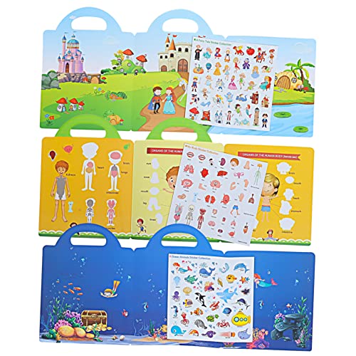 HONMEET 3 Sätze Stickerbuch für Kinder DIY-Aufkleber Kinderbücher stickerheft Kinder stickerbücher für Kinder Kognitionsaufkleber Partygeschenk Lehrbuch Wasserdichter Verbund-PVC-Aufkleber von HONMEET