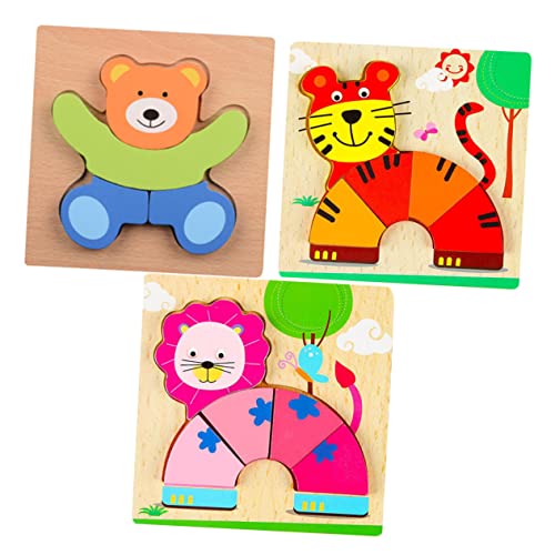 HONMEET 3 Stück Holz Kinder Cartoon Dreidimensionale Puzzle Board Lernspielzeug Für Kinder Baby (bär + Tiger +) von HONMEET