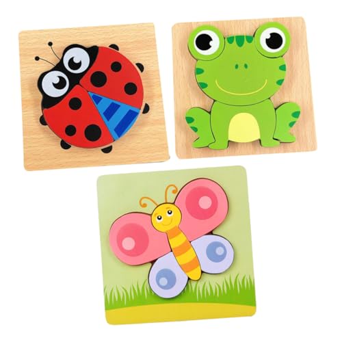 HONMEET 3 Stück Holz Kinder Cartoon Dreidimensionale Puzzle Board Lernspielzeug Für Kinder Baby (marienkäfer + Frosch + Schmetterling) von HONMEET