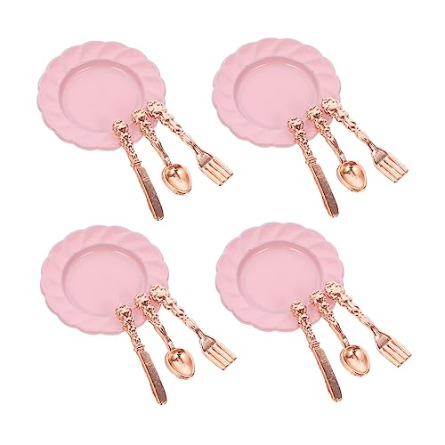HONMEET 4 Sätze Teiliges Miniatur Geschirrset aus Hochwertiger Legierung Puppenhaus Zubehör mit Realistischen Tellern Gabeln Messern in Roségold Vielseitig für Spielhaus Deko und HONMEET 4 Sätze Teiliges Miniatur Geschirrset aus Hochwertiger Legierung Puppenhaus Zubehör mit Realistischen Tellern Gabeln Messern in Roségold Vielseitig für Spielhaus Deko und von HONMEET