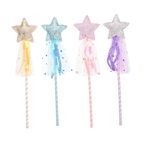 HONMEET 4 Stück Zauberstab Fairy Wand Spielzeug für Kinder Kreatives Spielzeug Kid Toys Babykleidung für Mädchen Feenspielzeug dekorative Sternstab-Requisite sternförmiger Feenstab PVC von HONMEET