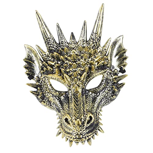 HONMEET Drachenmaske Tierkopfmasken Fantasy-Maske Halloween-Kostümzubehör Gruselige Tiermasken Drachenkopfmasken Halloween-Maske Maskerademaske für Männer Halbgesichtsmaske Plastik Golden von HONMEET