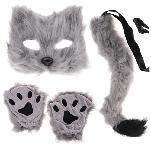 HONMEET Halloween-Maske Halbgesichtsmasken Pelzige Maske halloween maske katzenmaske Maskierte Maske Maskerade-Maske -Kunstfell Cosplay-Fuchs Frackkostüm Ohren und Kunstpelz von HONMEET