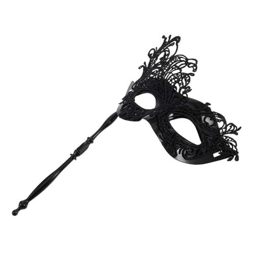 HONMEET Handgehaltene Stabmaske venezianische maske schwarz maske masken für karneval Karnevalsmaske Halloween-Masken für Erwachsene Maskerademasken mit Stock Maske mit Stock Plastik Black von HONMEET