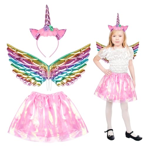 HONMOK 3 Stück Einhorn Kostüm Kinder Rosa Einhorn Mädchen Prinzessin Kostüm Einhorn Haarreif Tutu Rock Flügel für Karneval Fasching Einhornparty Unicorn Cosplay Kindergeburtstag HONMOK 3 Stück Einhorn Kostüm Kinder Rosa Einhorn Mädchen Prinzessin Kostüm Einhorn Haarreif Tutu Rock Flügel für Karneval Fasching Einhornparty Unicorn Cosplay Kindergeburtstag von HONMOK