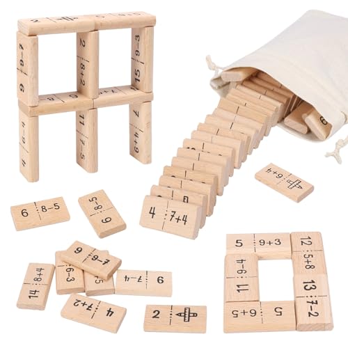 HONMOK 38pcs Mathe Domino Rechnen Lernen Spielzeug Lustiges Rechenspiele Mathe Dominosteine aus Holz Addition und Subtraktion Lernspielzeug für Kinder Mathematik Grundschule Einschulung von HONMOK