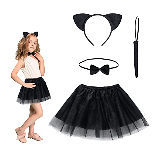 HONMOK 4 Stück Katzen Kostüm Kinder Tierkostüm Mädchen Kätzchen Kostüm Katzenohren Stirnband schwarzes Tutu mit Schwanz Schleife Katze Cosplay Kostüm für Karneval Fasching Geburtstag HONMOK 4 Stück Katzen Kostüm Kinder Tierkostüm Mädchen Kätzchen Kostüm Katzenohren Stirnband schwarzes Tutu mit Schwanz Schleife Katze Cosplay Kostüm für Karneval Fasching Geburtstag von HONMOK