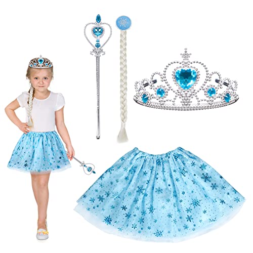 HONMOK 4 Stück Prinzessin Kostüm Mädchen ELSA Prinzessin Kostüm Set Eiskönigin Kleid Blau Tutu mit Krone Zauberstab Zopf ELSA Cosplay Kostüm Accessoires für Halloween Weihnachten Geburtstag Party HONMOK 4 Stück Prinzessin Kostüm Mädchen ELSA Prinzessin Kostüm Set Eiskönigin Kleid Blau Tutu mit Krone Zauberstab Zopf ELSA Cosplay Kostüm Accessoires für Halloween Weihnachten Geburtstag Party von HONMOK