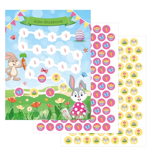 HONMOK 10pcs Belohnungstafel Kinder Hase Belohnungssystem Bunny Osterei 208 Sticker für Partyspiel Aufgabentafel Set zur spielerischen Motivation Schule Unterricht Junge Mädchen adhs Gute Gewohnheit von HONMOK