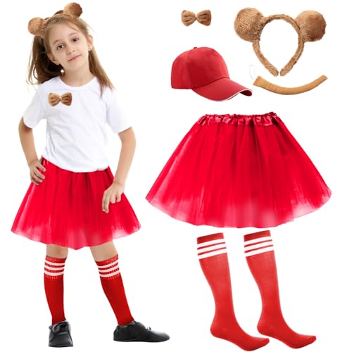 HONMOK 6pcs Streifenhörnchen Kostüm Kinder Streifenhörnchen Ohren Stirnband gestreifte Kniestrümpfe Rote Tutu Rock Schwanz Fliege Chipmunks Tierkostüm Zubehör für Halloween Weihnachten Cosplay Party von HONMOK