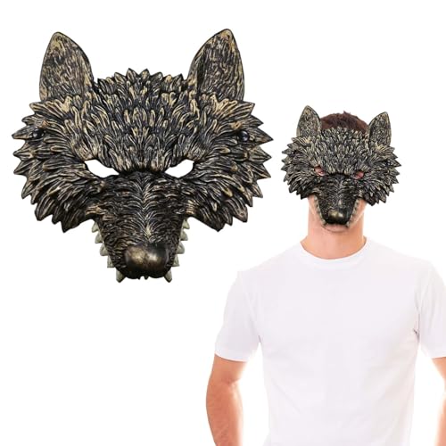 HONMOK Werwolf Maske Wolfsmaske Halbmaske Gold Maske realistisch Tierische Maske Wolf Gesichtsmaske für Erwachsene Kinder Halloween Karneval Mottoparty Kostüm Zubehör Foto Requisiten von HONMOK