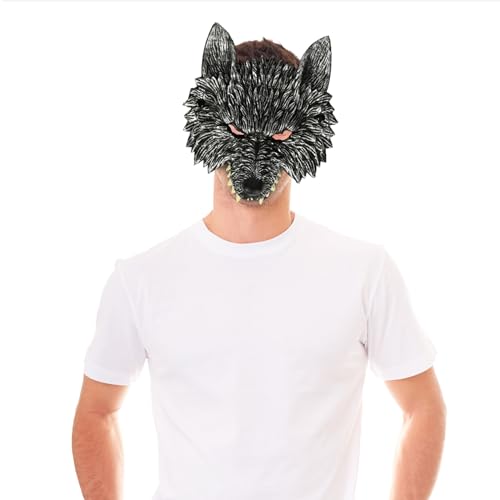 HONMOK Werwolf Maske Silber Wolfsmaske Halbmaske 3D realistisch Tierische Maske Gesichtsmaske für Halloween Karneval Cosplay Party Kostüm Erwachsene Kinder von HONMOK