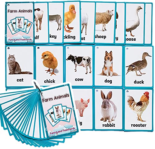 HONTOUSIP 18 Pcs Farm Animals Flash Cards für Kleinkinder | Kartenset für besonderes pädagogisches Lernen | Perfekt für Kindergartenkinder/Lehrer/Autismus-Therapeuten-Werkzeuge (4,33 x 3,0 Zoll) von HONTOUSIP
