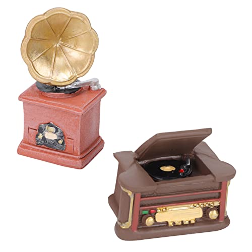 HOODANCOS 4 Stück Vintage-Ornamente Miniatur-Phonograph Mini-Hausradio Phonographen-Modell kleines Modell hühner Spielzeug Dekoration Weihnachten Mini-Radio-Modell Kleines Radiomodell Harz von HOODANCOS