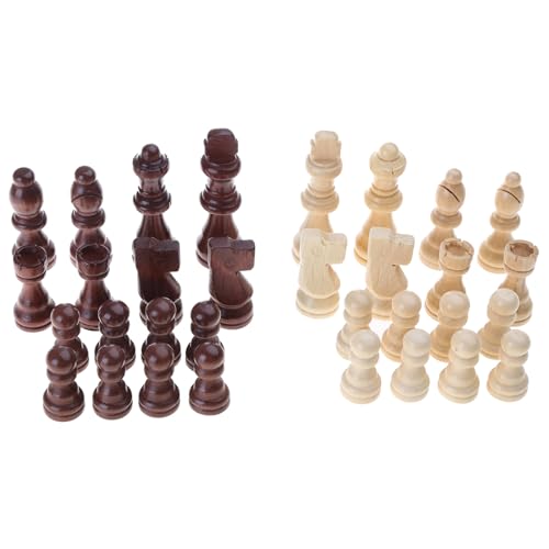 32 Stück Holzschachfiguren Tragbar Internationale Schachfiguren Turnierschachfiguren Handgeschnitzte Holzschachfiguren von HOOLRZI