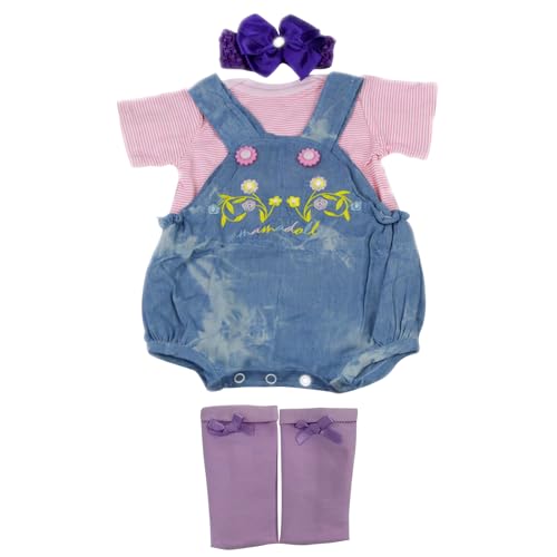 HOOLRZI 4Pcs Baby Kostüm Overalls Baumwolle T Shirt Schöne Schleife Haarband Socken Für 22-23 Zoll von HOOLRZI