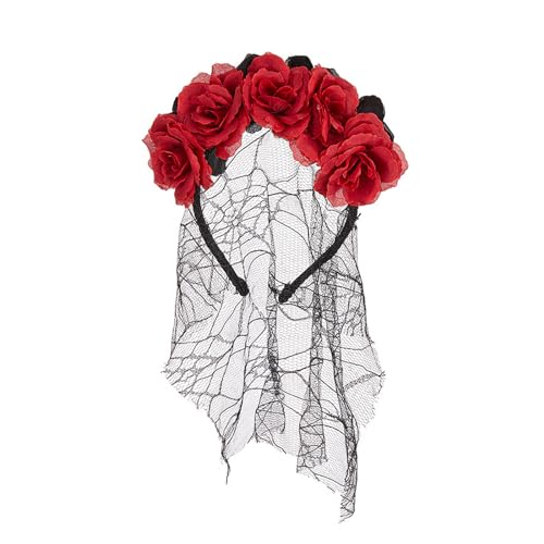 HOOLRZI Elegantes künstliches Rosen-Haarband mit schwarzem Kopfschmuck für Halloween, Party, Rose, Kopfschmuck, Haar-Accessoire für Kostüme von HOOLRZI