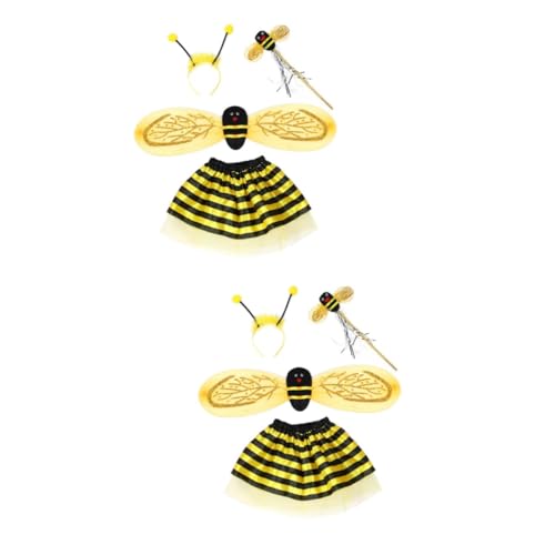 2St Party-Outfits bee Costume Bienenflügel Kinder Kostüm Kind Bienenanzug für Gelbe Feenflügel für Kinder Mädchen Krug Kit mit Stirnband und Rockflügeln Party-Cosplay-Kostüm Yellow HOOTNEE von HOOTNEE