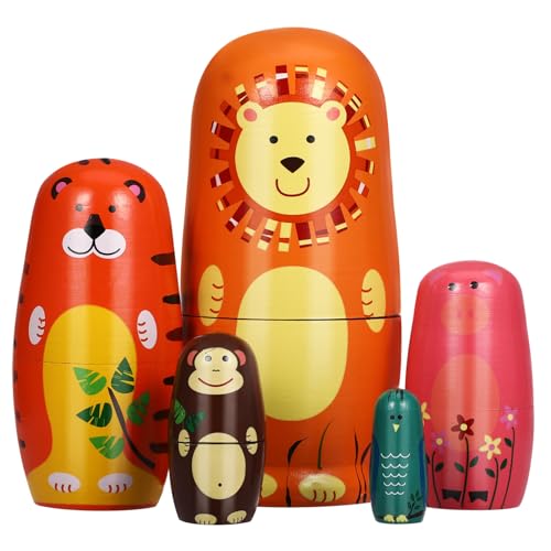 HOOTNEE Matrjoschka-Puppen-Set Russische Nesting Dolls Für Kleinkinder Stabiles Holzspielzeug Mit Lebendigen Tierillustrationen von HOOTNEE