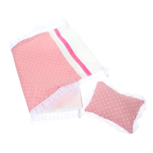 1 Satz Puppen-Rosa Bettlaken- -Quilt-Zubehör-Set Puppendecke und Kissenset Mini Puppen bettwäsche Set Puppenbettwäsche Set Bettkissen Puppen Puppenhaus Möbel Blatt von HOOTNEE