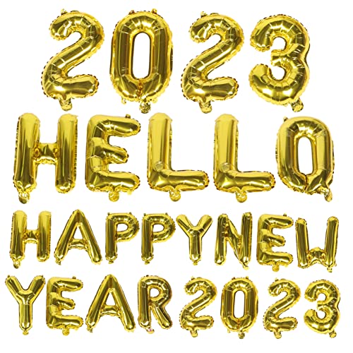 HOOTNEE 1 Set Happy New Year Aluminiumfolie Ballons 2023 Neujahrsdekorationen Party Ballons Set Für Silvesterfeier Glückliches Neues Jahr Ballon Set Mit Goldenem HELLO 2023 von HOOTNEE