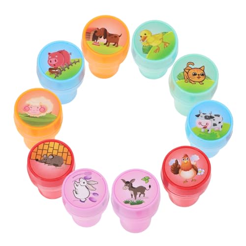 HOOTNEE 10St Kinderstempel Tiere Stempel für Farm Tier Lernspielzeug Tier Stempelset Stempel für waschbar Zauberer-Stempel Weihnachtsstempel Zahlenzug PVC von HOOTNEE