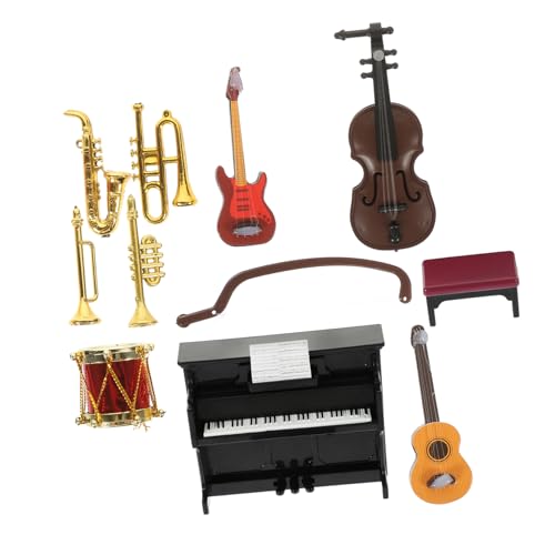 HOOTNEE 11 Teiliges Puppenhaus Musikinstrumente Set Miniatur Instrumente Für Inklusive Klavier Violine Trompete Gitarre Saxophon Und Trommel Dollhouse Zubehör Für Kreative von HOOTNEE