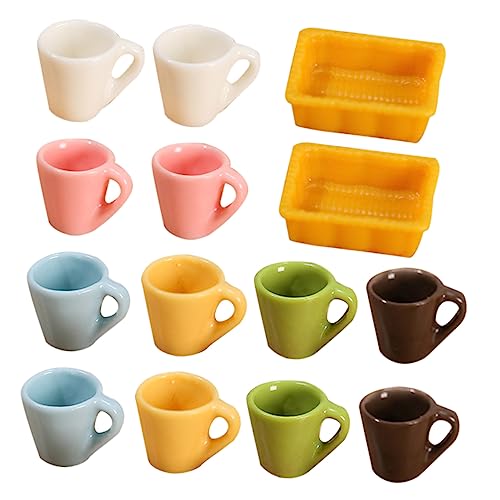 HOOTNEE 14 Teiliges Set Miniatur Kaffeetassen Und Teetassen Farbiges Zubehör Für Puppenhaus Und Miniaturwelt Dekorative Utensilien 6 Farben Aus Resin von HOOTNEE