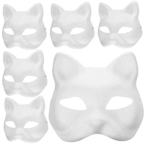 HOOTNEE 16 Stück Leere Masken Aus Zellstoff Halloween Maske Halloween Kostüme Paar Kostüme Hasen Maske Basteln Katzen Papiermasken Leere Fuchs Masken DIY Unbemalte Maske Weiße von HOOTNEE